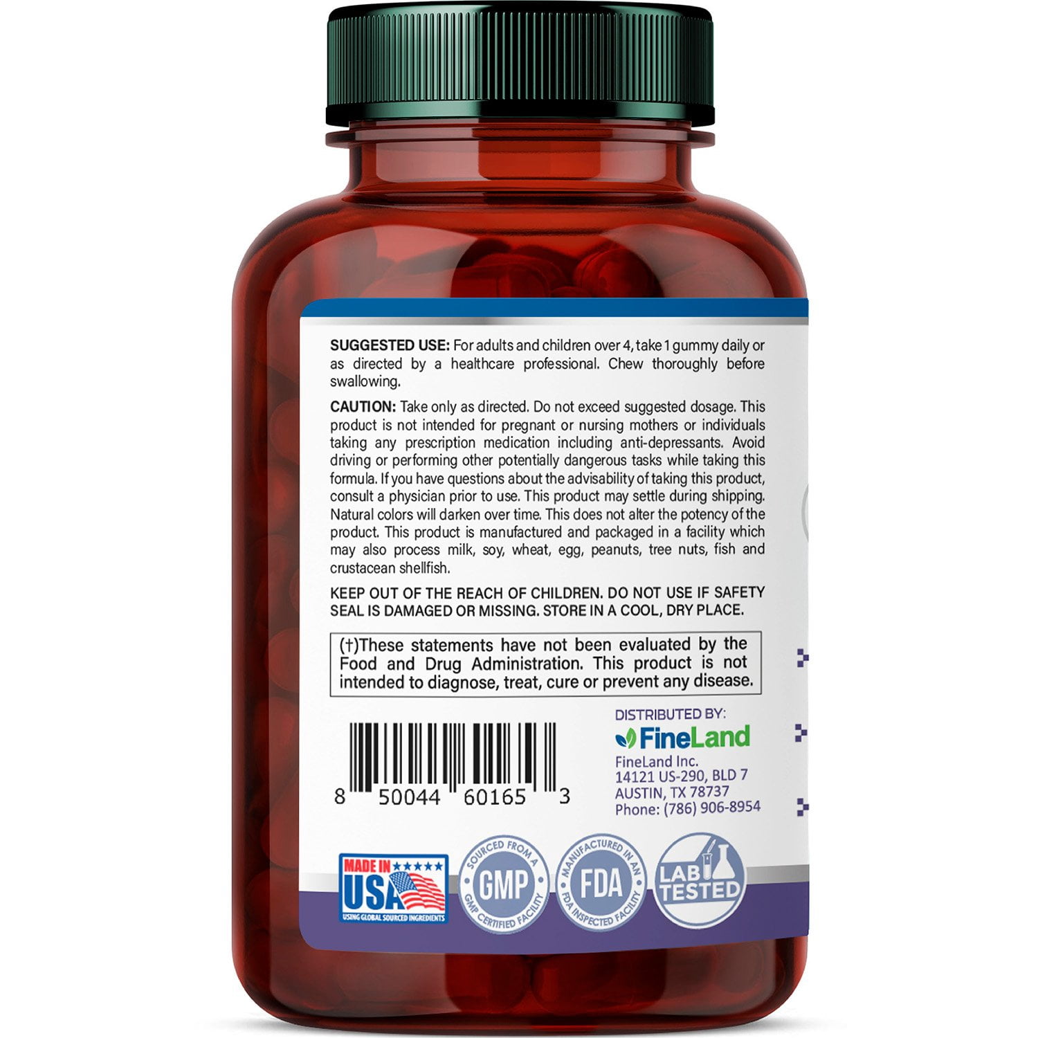 FineLand Melatonin Gummies for Children Strawberry Flavored 50 Count