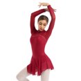 thumbnail image 3 of ZDHoor Womens Long Sleeve Skirted Leotard Dresses Figure Skating Gymastics Ballet Dance Costume Burgundy-A M, 3 of 7