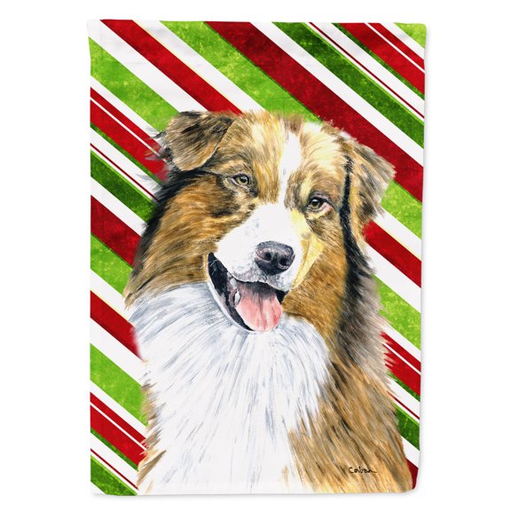 Carolines Treasures SC9357-FLAG-PARENT Australian Shepherd Candy Cane Holiday Christmas Flag  multicolor