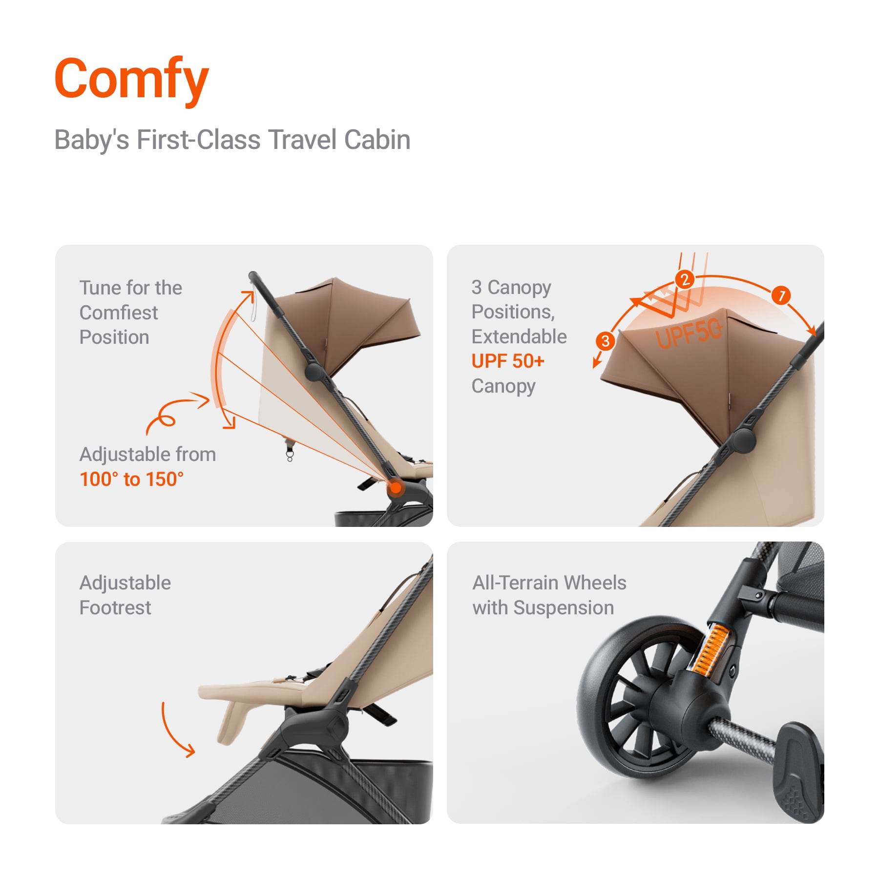 Mamazing Ultra Air X Lightweight Baby Stroller for Airplane Travel, 9.9 lbs, Ultra-Compact, Light & Strong, Age Group: Infant, Single, Brown