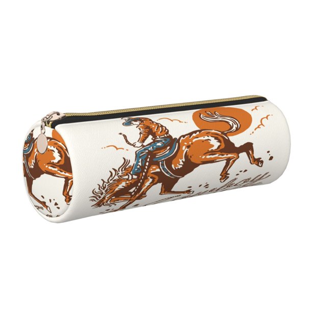 Disketp Cowboy Riding Horse Estuche Organizador de Lápices de Cuero, Estuche de Oficina con Cremallera para Bolígrafo y Lápiz