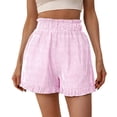 thumbnail image 2 of HOWPAY Womens Shorts Striped High Waisted Elastic Wide Leg Bottoms with Pockets Casual Lightweight Summer Workout Sports Lounge Shorts Pink M, 2 of 5