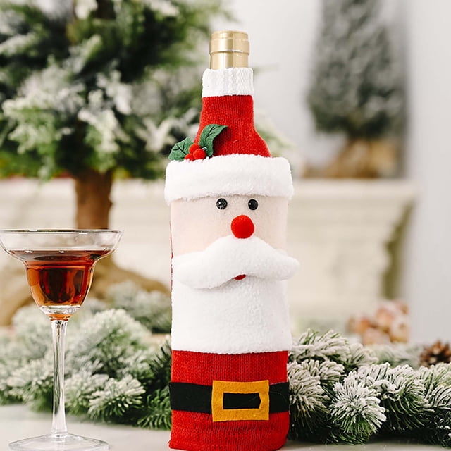 Fournitures de Décoration de Noël Ensemble de Bouteilles en Flanelle Tricotée Dessin Animé Vieil Homme Bonhomme de Neige Sac de Bouteilles Verres à Vin Rouges Sacs de Voyage Sacs de Cheers Sac de Mariage Bouteille Sacs de Noël