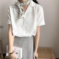 thumbnail image 6 of Women's Solid Color V-neck Topwoner Short Sleeve Button Down Shirt, 6 of 7