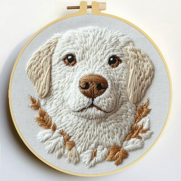 Punch Needle Kits Labrador Dog Embroidery Starter Set with Hoop Easy for Beginners DIY Stress Relief Handmade Craft Hobby and Home Decor 20x20cm