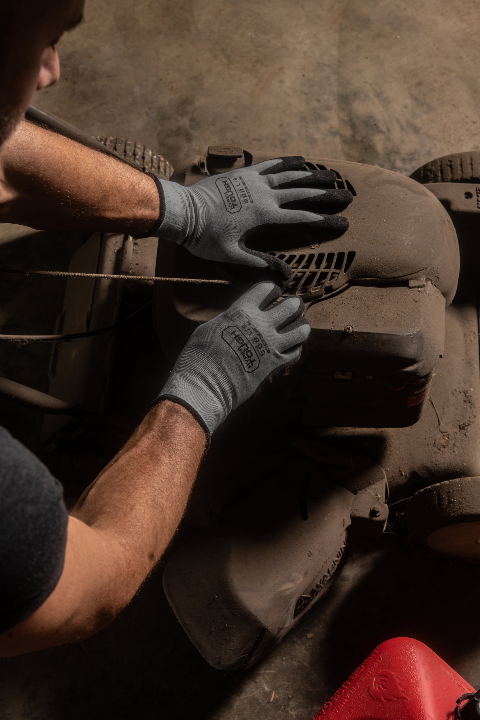 Hyper Tough Performance Grip Gloves, ANSI, Nitrile, Nylon, Spandex, Gray, Large