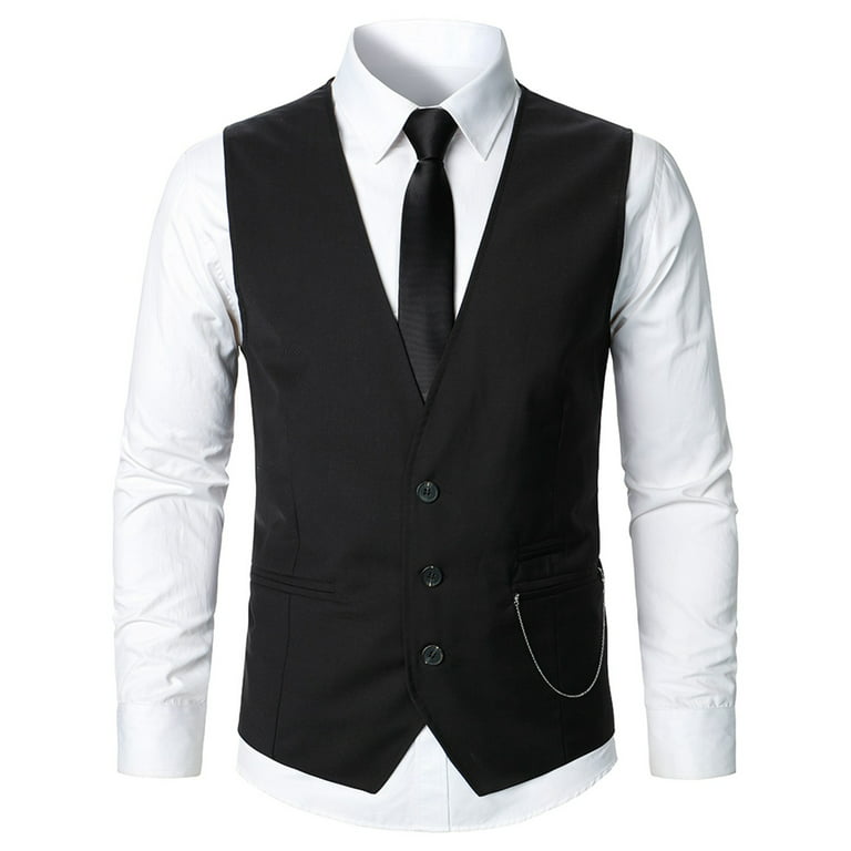 Futuristic Suit Men Mens Business Formal Casual Wedding Banquet Vest V Tie  Hanging Chain Sleeveless Tall Ships Suite Black at  Men's Clothing  store