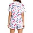thumbnail image 3 of HAYIMI Bow Floral Printed Pajama Sets For Women 2 Piece, Short Sleeve Lapel Collar Button Shirt With Matching Shorts, Cute Style Nightwear Loungewear, 3 of 5