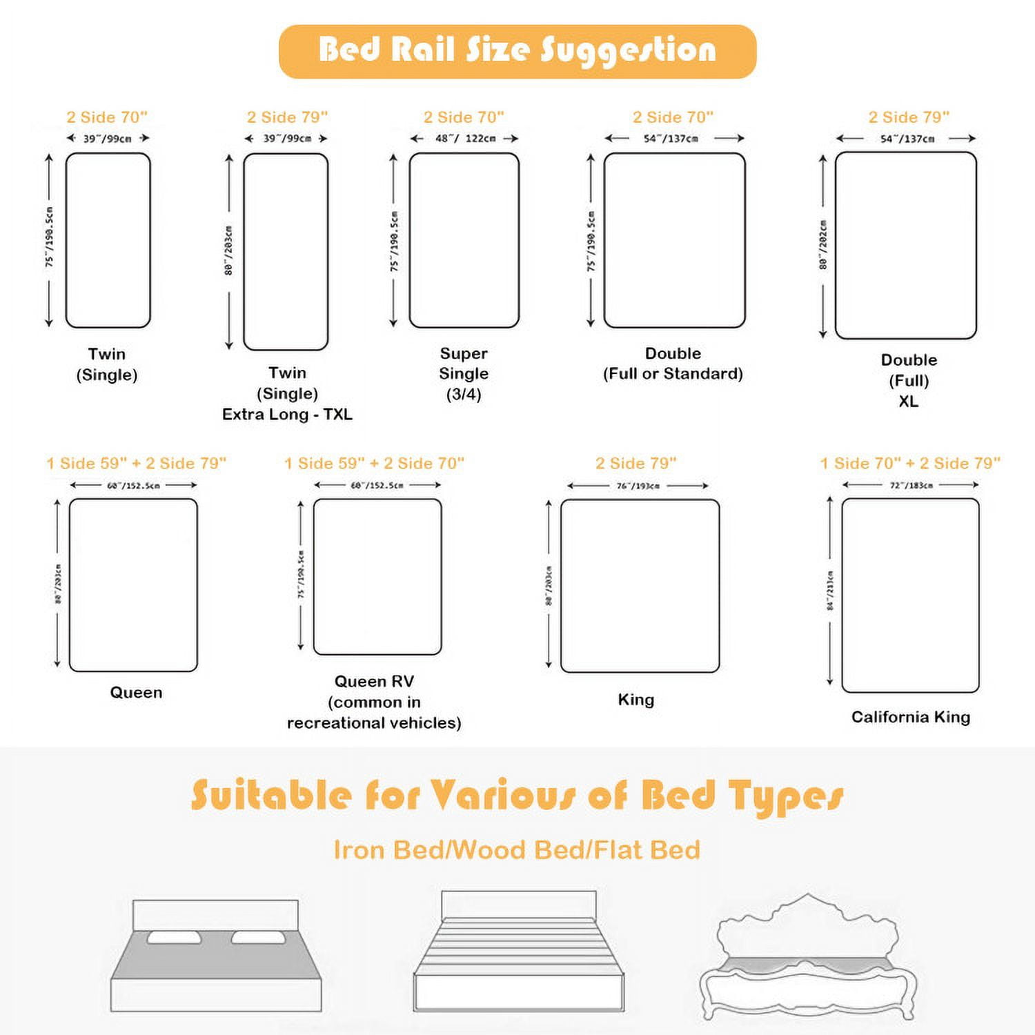 Spaco 69 inch Vertical Lifting Baby Bedrail Guard with Lock, Toddler Bed Rail, Bed Rail for Toddlers, Bed Rail for Queen, King, Twin, and Bunk Size Beds, Gray