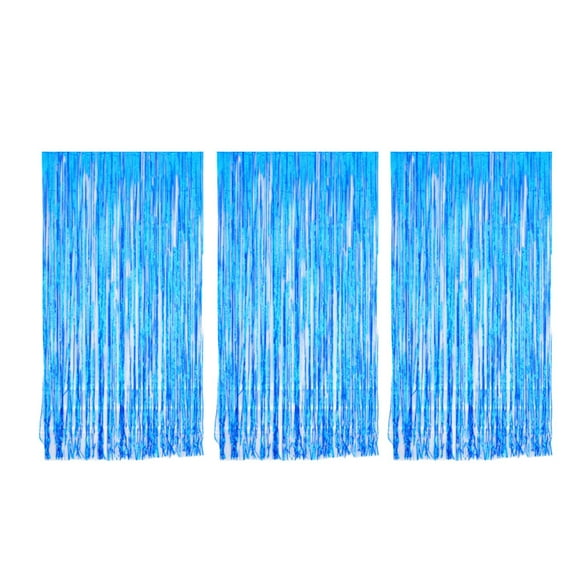 3PCS Party 1x2 Metros Papel de aluminio Película de aluminio Cortina de puerta Foto Telón de fondo Decoración Ventana brillante Cortinas de puerta para bodas Cumpleaños nupcial Azul