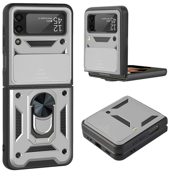 TECH CIRCLE Case for (2022) Galaxy Z Flip 4 5G Cell Phone (6.7") - Protective Rugged Kickstand Case with Ring Holder, Silver
