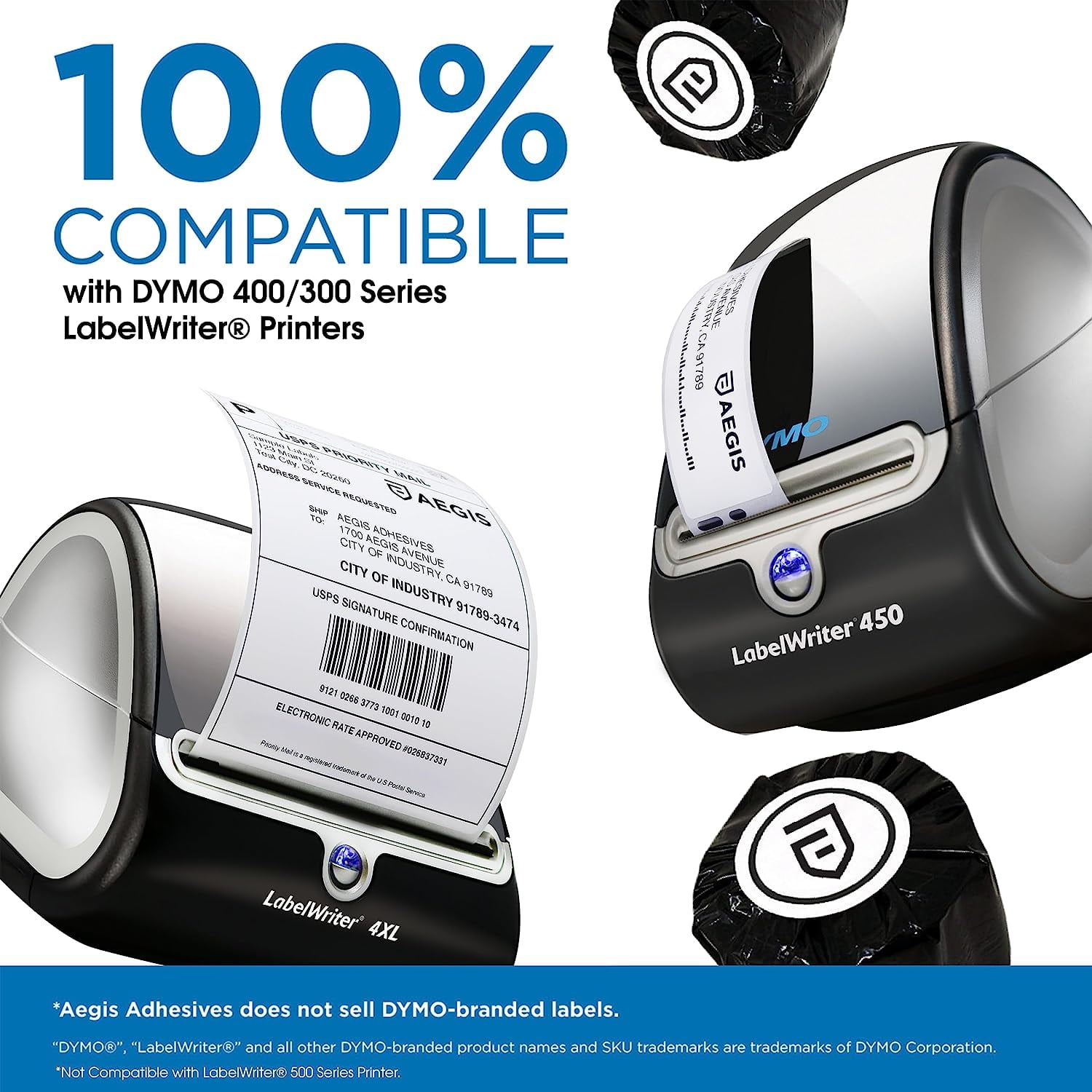 Aegis Adhesives - Compatible 1” Direct Thermal Labels Replacement for DYMO 30332 (1" X 1") Square Multipurpose, Use with Labelwriter 450, 450 Turbo, 4XL Printers - 12 Rolls