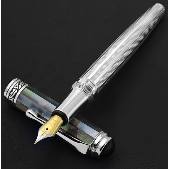 Xezo Xezo Maestro® 925 Sterling Silver Fountain Pen (Medium Nib) - Black Mother of Pearl Cap