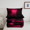 thumbnail image 3 of Abstract King Comforter Set, 3D Stereoscopic Geometric Grid Square Bedding for Kids Boys Bedroom Decor, Modern Geometry Plaid Neon Light Bedding Comforters & Sets, Fuchsia & Black, 3 of 5