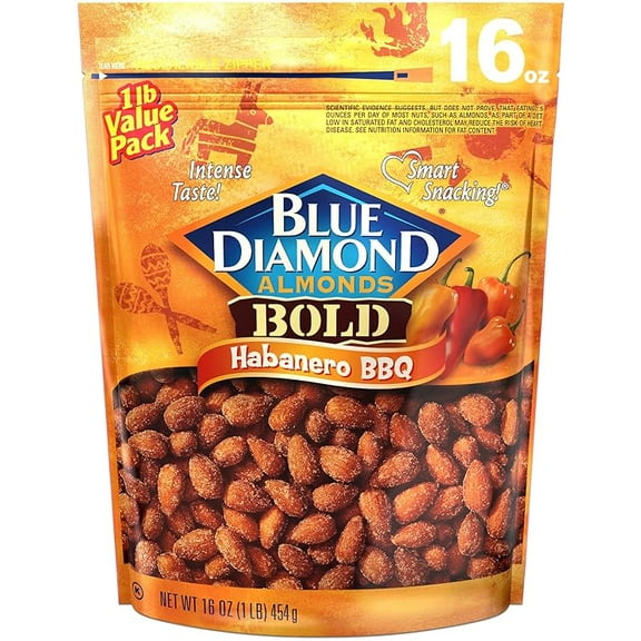 Blue Diamond Almonds, Bold Habanero BBQ, 16 Ounce ( Pack of 2 )