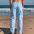 thumbnail image 6 of Men's Casual Cargo Pants Relaxed Fit Elastic Waist Drawstring Side Cargo Pockets Trouser Lightweight Work Pants Light Blue L, 6 of 6