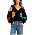 thumbnail image 2 of Luivaraty Cardigan Sweaters for Women Knitted Fllowers Sweater Soft Warm Round Neck Fall Winter Button Down Sweaters, S-XL, 2 of 6