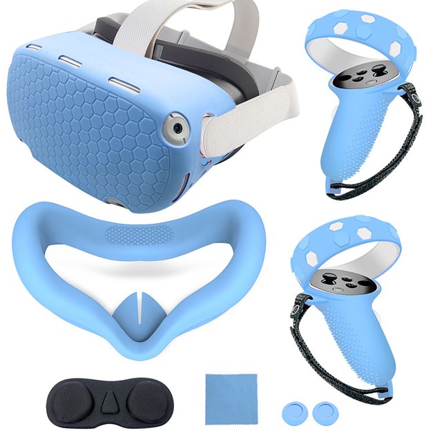Silicone Cover Set for Oculus Quest 2, VR Protective Cover Include Front Shell Cover and Controller Grip Cover, Face Cover, Lens Protector Cover, Shakes Stick Caps