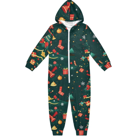 Christmas Elements Pattern One Piece Pajamas Soft Jumpsuit Cozy Sleep and Play Romper Zipper and Pockets 4T