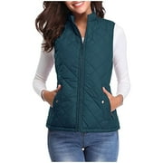 Vest Jacket Women Sevevn Women's Quilted Vest, Stand Collar Lightweight Zip Padded Gilet