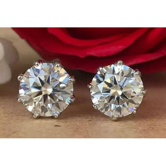 2.00Ct Round Cut Natural Moissanite Solitaire Diamond Stud Earrings 14k White Gold Plated