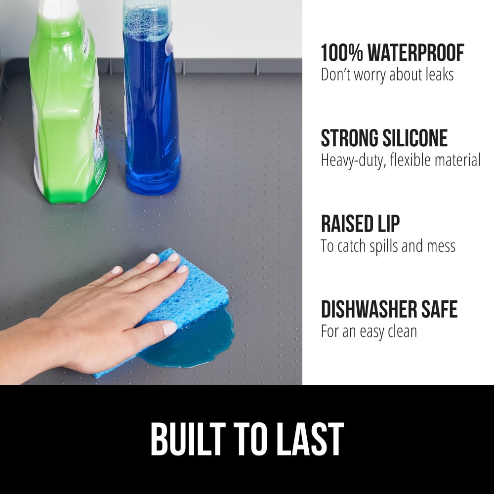 GORILLA GRIP Waterproof Silicone Under Sink Mat with Lip for Kitchen and Bathroom, 34 x 22 in, Gray