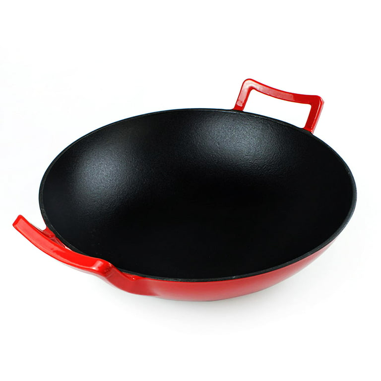 Bruntmor 14 Inch Enameled Cast Iron Wok/Pot. 14 Nonstick Enamel Skillet  Pan With Large Loop Handles & Flat Base. Cookingware For