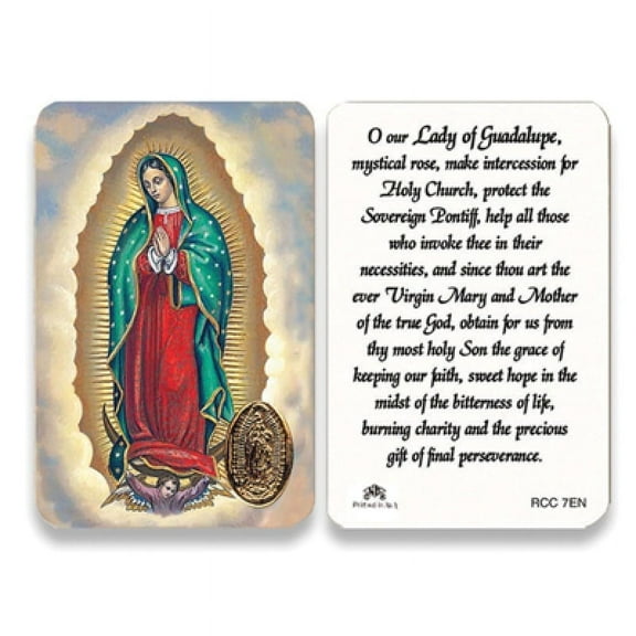 Our Lady of Guadalupe Holy Card with Medal and Prayer on Back (5-Pack)