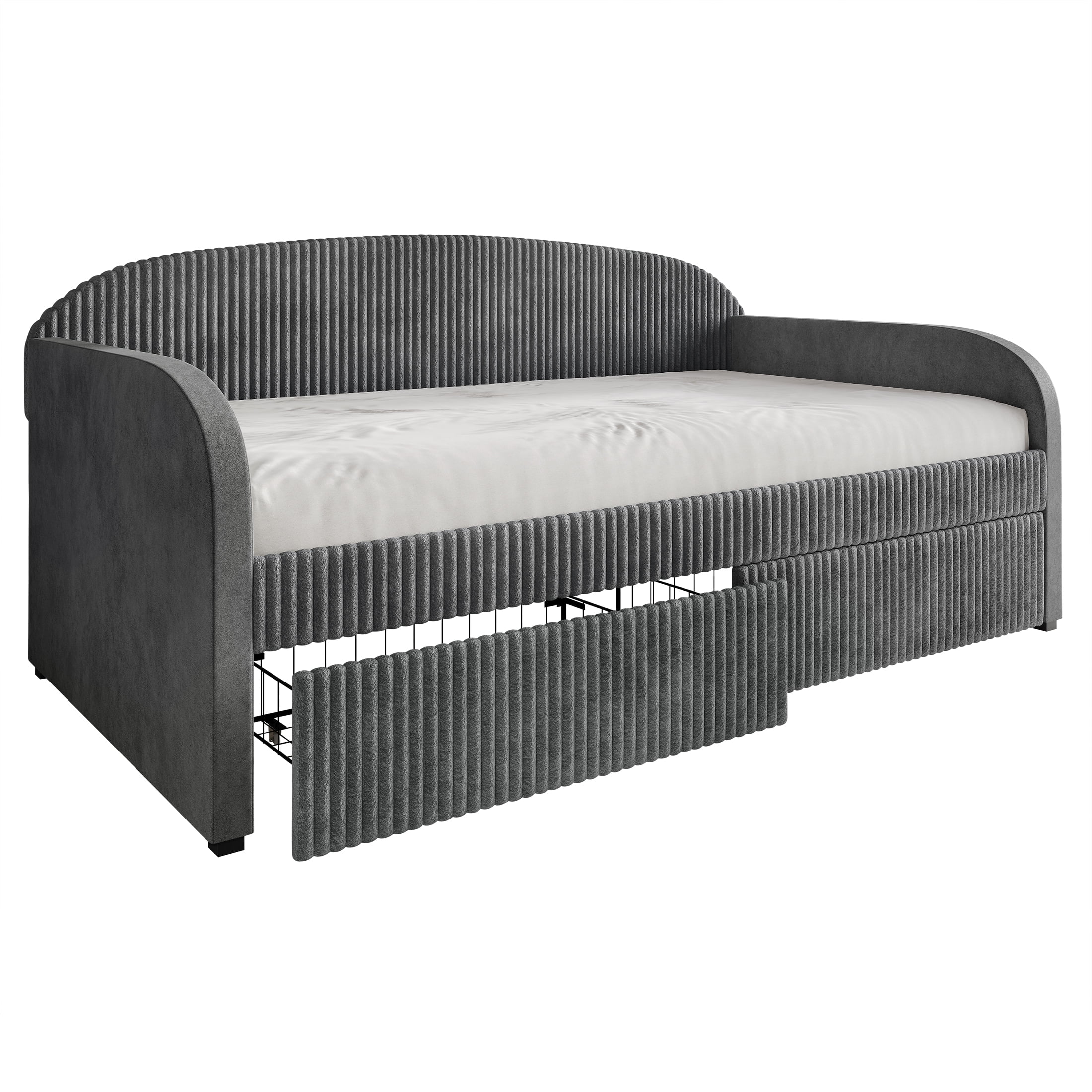 Castle Place Corduroy Luxe Twin Daybed with 2 Storage Drawers, Grey