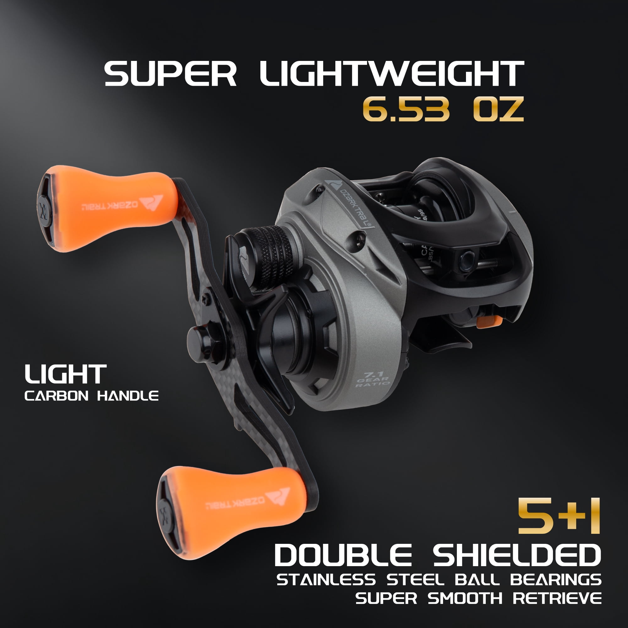 Ozark Trail GS-X Baitcast Combo, 6'8" Medium Action 2-Pieces Fishing Rod, Right Hand Retrieve,Fresh Water,Fuji Guide