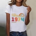 thumbnail image 2 of TSADFHJI Chemises pour Femmes TTG Grande Taille T-Shirt d'Été Imprimé Col Rond Manches Courtes 1974 m Blanc, 2 of 5