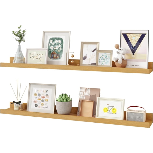 Floating Shelves Wall Shelves Set of Wood Storage Shelves with Ledge Wall Mounted Floating Shelf for Living Room Kitchen Bedroom Books Photo Frames Decor Walnut