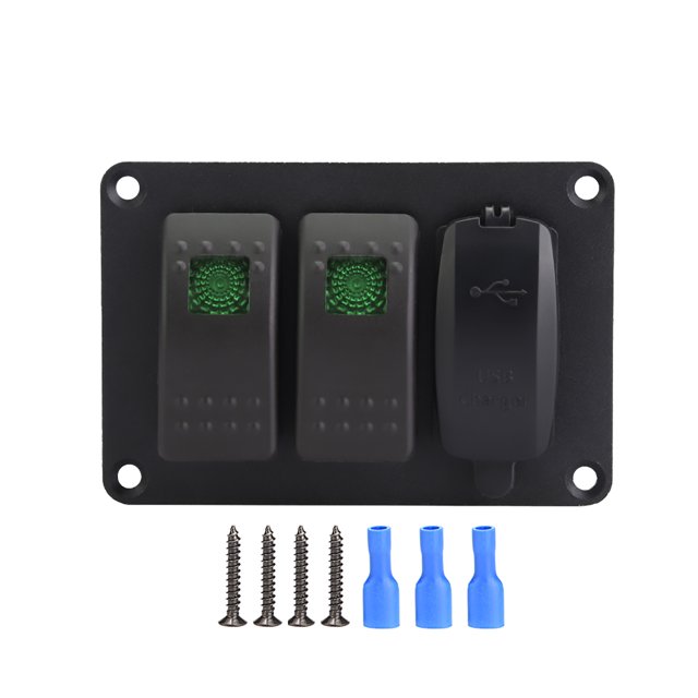 Panel de interruptor basculante de 2 bandas, panel de interruptor de palanca de cargador USB doble, panel de interruptor de 2 luces individuales y cargador de coche de 3,4 A con 45(verde)