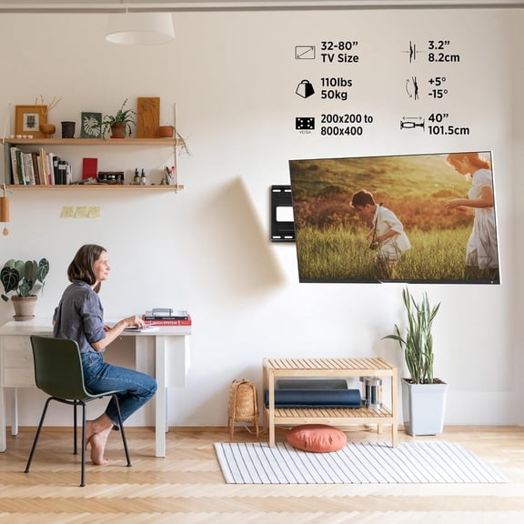 ProMounts Premium Articulating/Full Motion TV Wall Mount with 40 Inch Extendable Long Arm for TVs for 32-80 Inch LED, LCD Plasma Flat and Curved TV Screens, Holds Up to 110 lbs Max VESA 800x400.