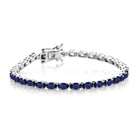 Oval Shape 5x3 mm Blue Sapphire Eternity Tennis Bracelet 7.5 Inch 925 Sterling Silver September Birthstone Month Gemstone Jewelry Women Gift For Her Wedding Anniversary Birthday Gift