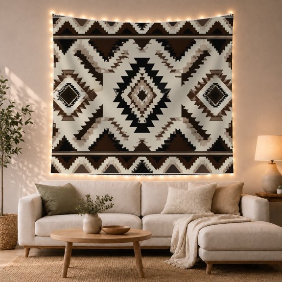 Geometric Diamond and Nested Shapes in Warm Earthy Palette, Nostalgic Folk Art for Nature Lovers, Intricate Tribal Wall Decor, Housewarming Gift, Tapestry Wall Hanging for Living Room and Bedroom