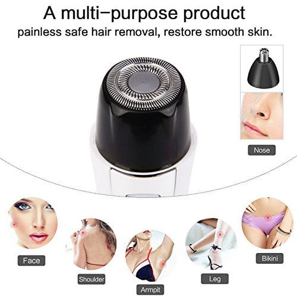 AmElegant PREMIUM Facial Hair Removal For Women - Painless Nose Hair Trimmer - Waterproof Rechargeable Portable Hair Remover FOR Ear Hair, Peach Fuzz, Chin, Upper Lip, Mustaches, Legs, Bikini (White) - image 5 of 16
