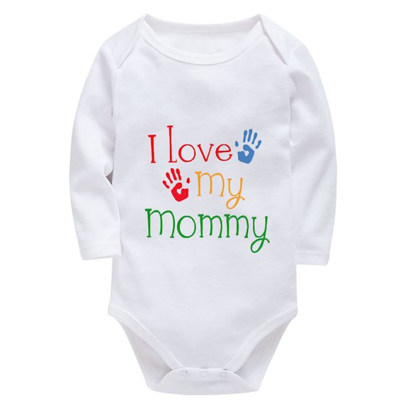 I Love My Mommy Cute Newborn Girl Outfits Long Sleeve Baby Boy Bodysuit Long Sleeve White Baby Bodysuits 0-3 Months