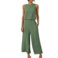 thumbnail image 4 of GILIGEGE Linen Sets for Women 2 Piece Summer Women Suit Fashion Comfortable Vest and Long Pants Solid Color Top Set Suit Wide Leg Pants Tracksuit Lounge Matching Sets Army Green 3Xl, 4 of 8