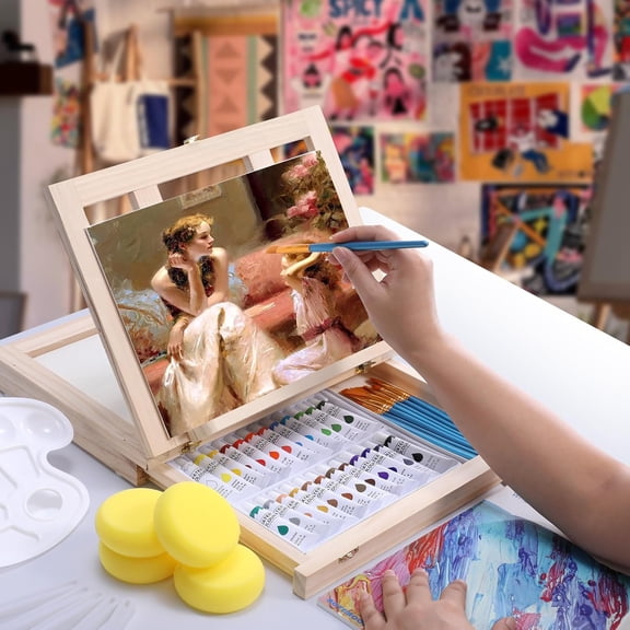 54-Piece Watercolor Paint Set with Tabletop Easel - Complete Starter Art Supplies for Adults/Teens/Kids/Beginners