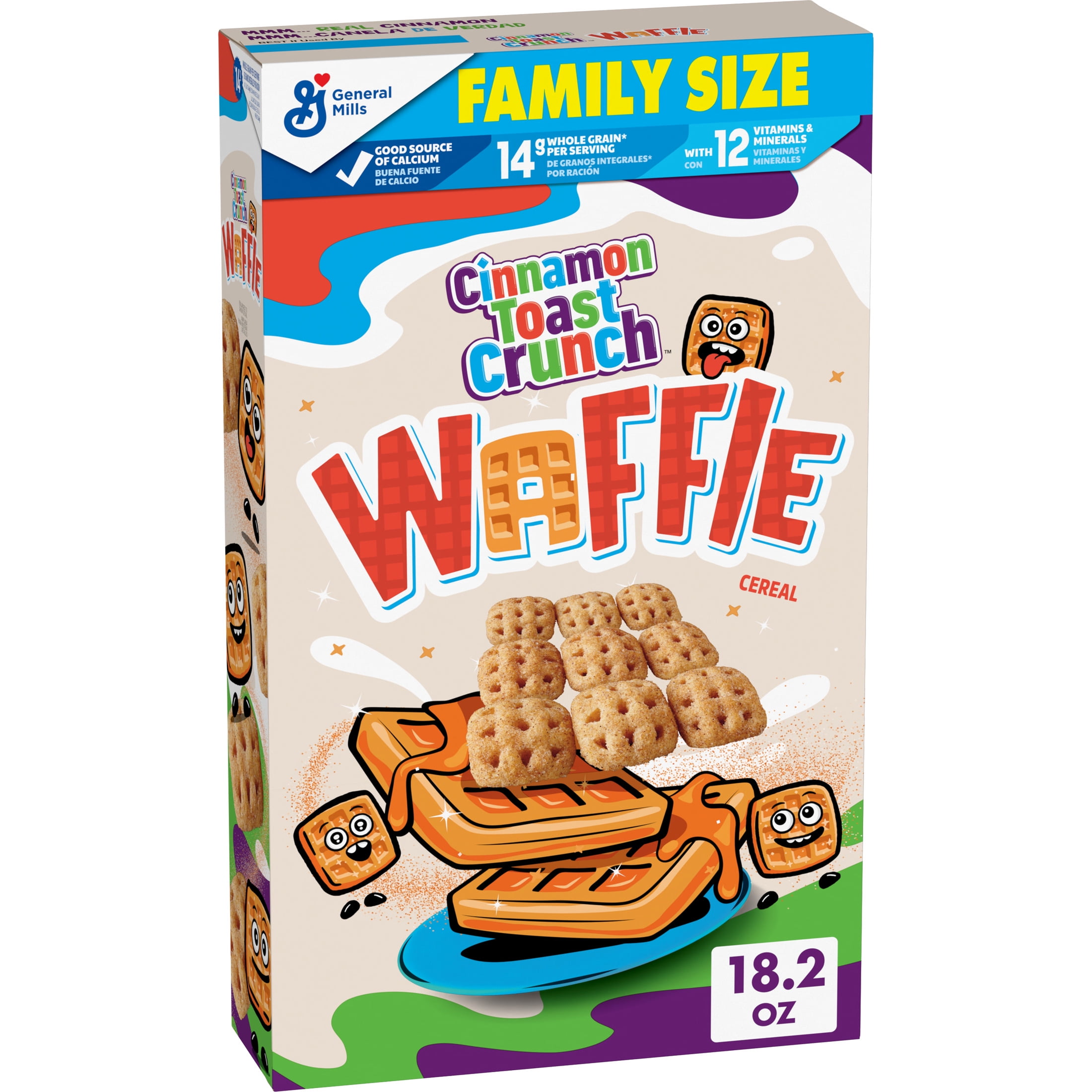 (3 pack) Cinnamon Toast Crunch Waffle Breakfast Cereal, Family Size, 18.2 oz