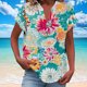 thumbnail image 2 of Camisetas de Manga Corta para las Mujeres Casual Impreso Botón Casa V-Cuello Camiseta Blusas, Poliéster, 2 of 7