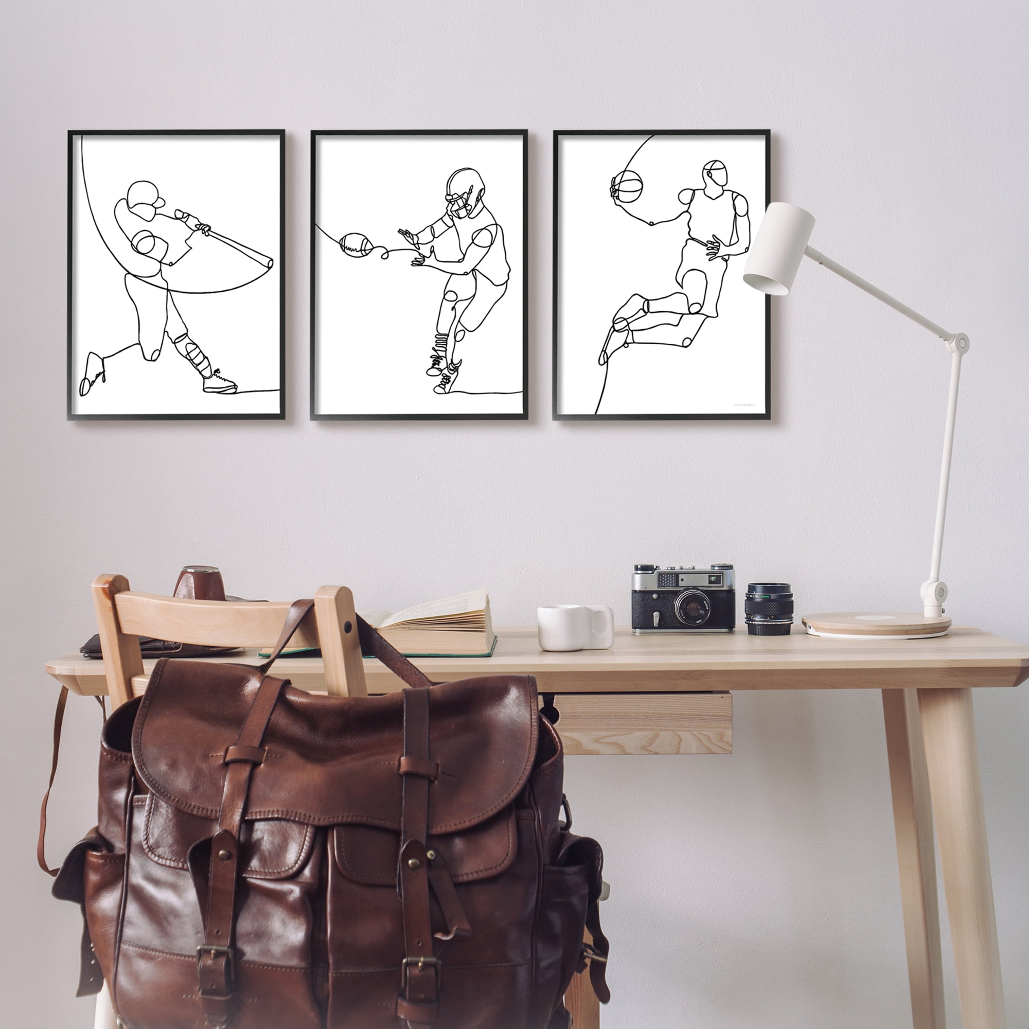 Stupell Industries Simple Line Doodle People Playing Sports Baseball Football Basketball Graphic Art Black Framed Art Print Wall Art Set of 3, 16x20, by Kamdon Kreations