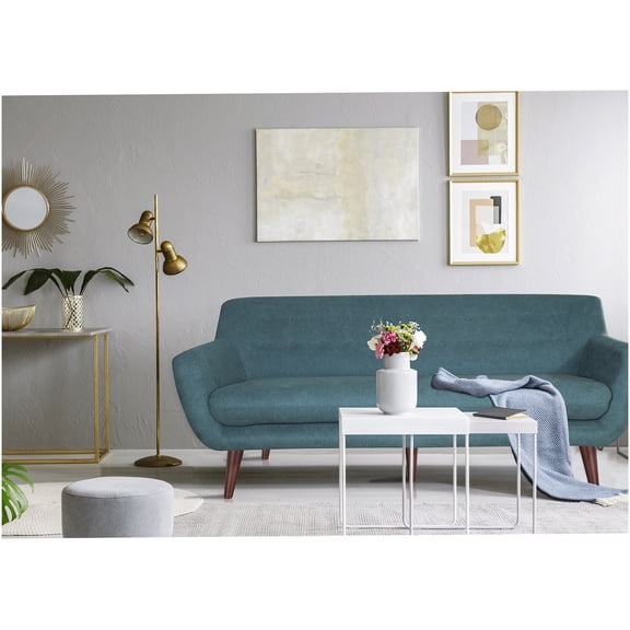 Teal Upholstered Sofa 3-Seater Couch with Sturdy Wooden Legs for Living Room