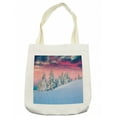 thumbnail image 1 of Winter Tote Bag, Idyllic Scenery in Snow Covered Serene Mountains Pine Tree Forest Majestic Sky, Cloth Linen Reusable Bag for Shopping Books Beach and More, 16.5" X 14", Cream, by Ambesonne, 1 of 2