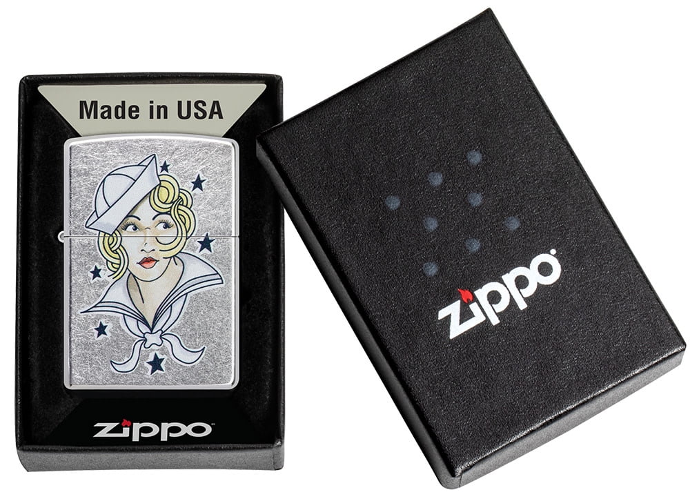 Zippo Sailor Girl Tattoo Design Street Chrome Pocket Lighter