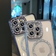 thumbnail image 5 of Compatible for iPhone 14 Pro Max Case Magnetic Luxury Plating Cute Bling Rhinestones Diamond Bumper Sparkly Shockproof Cover for Women Girl [Compatibility with MagSafe] - Blue, 5 of 13
