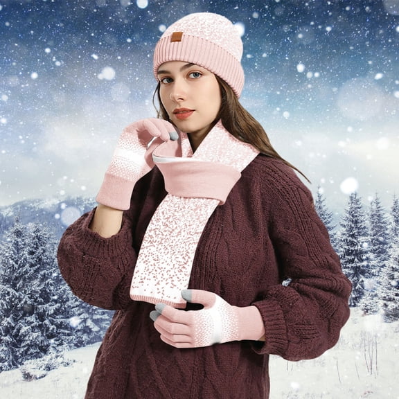 Uobin Winter Warm Lined Knit Hat Scarf Set For Cold Weather Thermal Outdoor Casual Travel Use