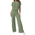 thumbnail image 2 of Women'S Casual Summer Travel Vacation Wear Two-Piece Suit Short Sleeve Wide Leg Pants Casual Suit Green XXL, 2 of 7
