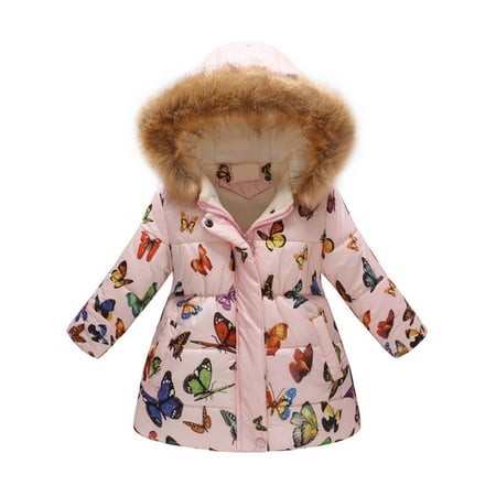 

Sopiago Winter Print Jacket For Girls Hooded Warm Children Girls Winter Coat Kids Teenage Cotton Children Outerwear With Zipper Pink 2-3 Years